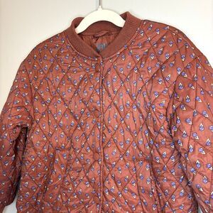 ZARA Girl's Floral Quilted Lightweight Button Down Jacket 6-7 Boho Cottagecore